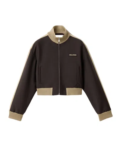 Miu Miu Kid Mohair Blouson Jacket In Brown