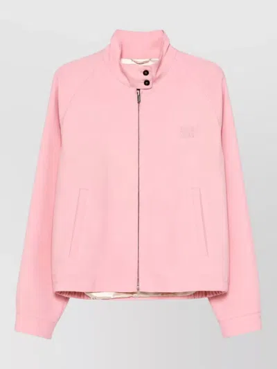 Miu Miu Kid Mohair Coat Casual Stand Collar In Pink