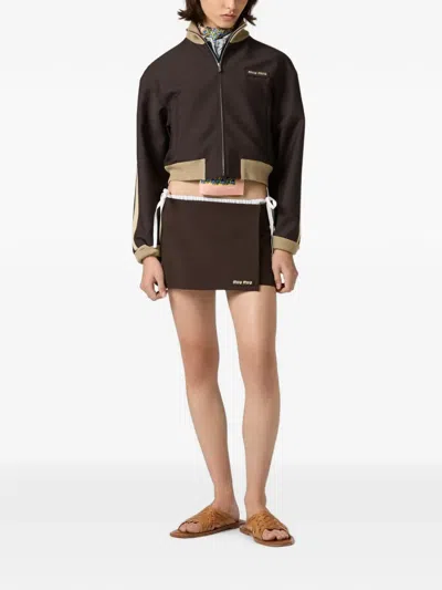 Miu Miu Kid Mohair Miniskirt In Brown