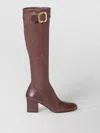 Miu Miu Knee High Boots Almond Toe Buckle In Brown