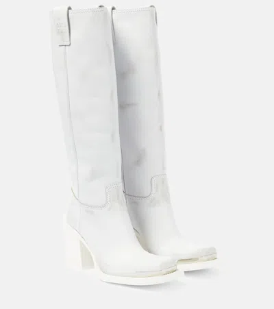 Miu Miu Knee-length Leather Boots In Bianco