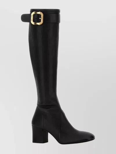MIU MIU KNEE-HIGH LEATHER BOOTS FEATURING BUCKLE DETAIL