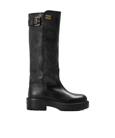 Miu Miu Kneehigh Leather Boot In Black