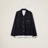 Miu Miu Double-layer Raw Cut Oversized Jacket In Blue/white