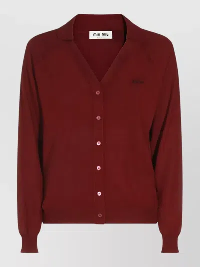 Miu Miu Knit Cardigan Cuff Detail And Structured Hem In Multi