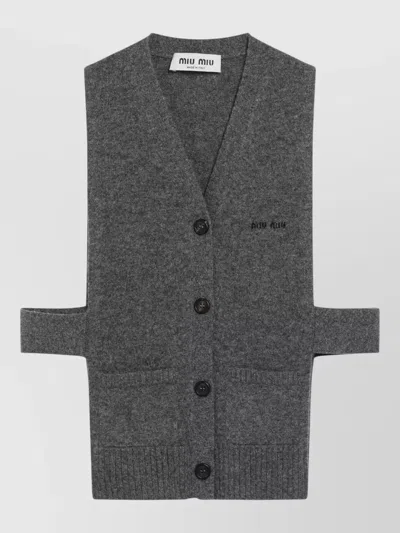 Miu Miu Knitwear Top Sleeveless Ribbed Hem Pockets In Gray