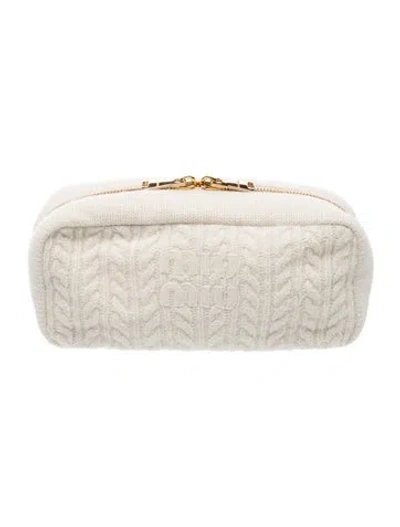 Pre-owned Miu Miu Knit Cosmetic Bag In White