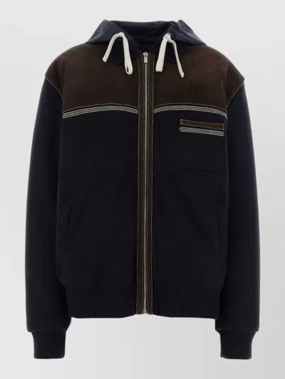 Miu Miu Knit Hooded Down Jacket Contrast Panel In Multi