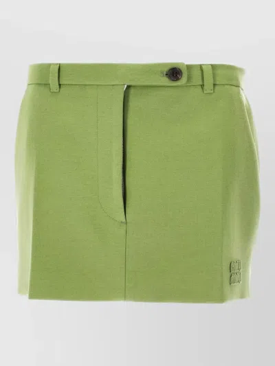 Miu Miu Knit Skirt Button Detail Belt Loops Pockets In Green