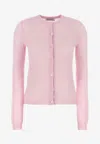 Miu Miu Knitted Cashmere Logo Cardigan In Pink