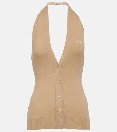 Miu Miu Knitted Cashmere Vest In Neutral