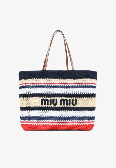 Miu Miu Knitted Logo Tote Bag In Multi