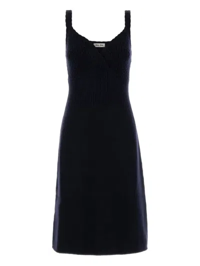 Miu Miu Sleeveless V-neck Fitted Mini Dress In Blue