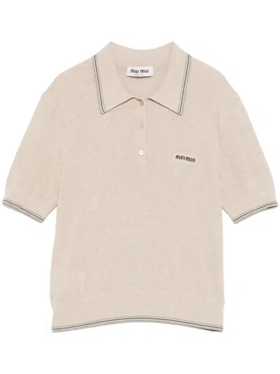 Miu Miu Gestricktes Poloshirt In Nude