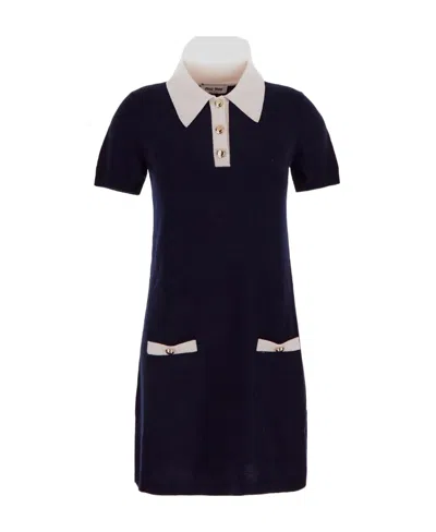 Miu Miu Knitted Short-sleeved Dress In Blue