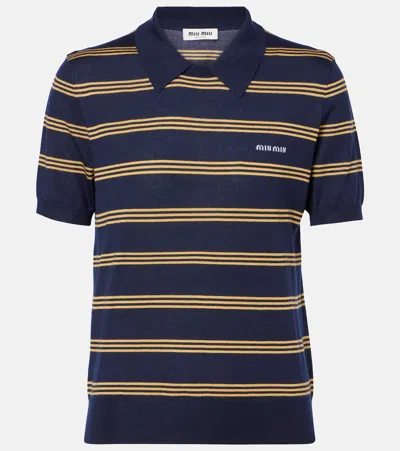 Miu Miu Knitted Silk And Cashmere Polo Shirt In Blue