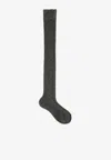 Miu Miu Shiny Ribbed Over-the-knee Hold Ups In Black