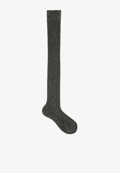 MIU MIU KNITTED SILK-BLEND LONG SOCKS
