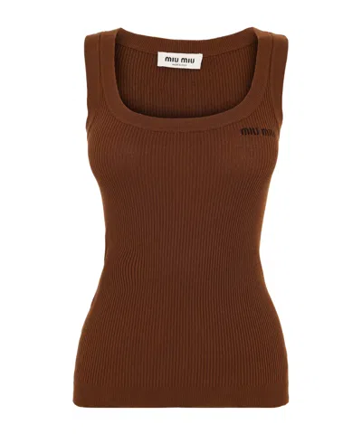 Miu Miu Knitted Vest In Brown