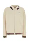 Miu Miu Cotton Cardigan Stripes Detail In Neutral