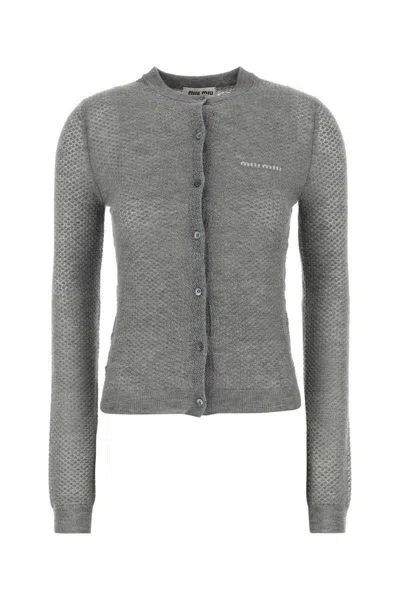Miu Miu Women Grey Cashmere Cardigan In Gray