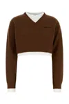 Miu Miu Long Sleeve Cropped Sweater In Brown