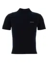 Miu Miu Cashmere Sweater With Mock Neck And Short Sleeves In Black