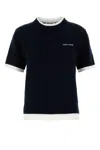 Miu Miu Logo Intarsia Cashmere Knit Cropped Top In Blue
