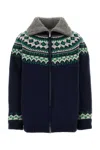Miu Miu Wool And Fleece Cardigan With Zipper In Blue