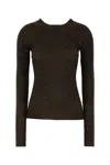 Miu Miu Long Sleeve Fitted Crew Neck T-shirt In Brown