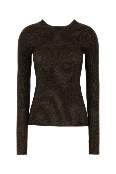 Miu Miu Long Sleeve Fitted Crew Neck T-shirt In Brown