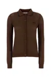 Miu Miu Women Open-knit Cardigan In Brown