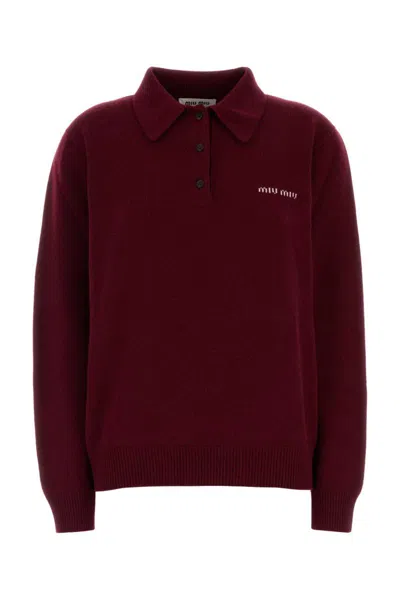 Miu Miu Collar Design Cashmere Polo Shirt In Red