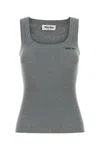 Miu Miu Sleeveless Ribbed Cotton Tank Top In Gray
