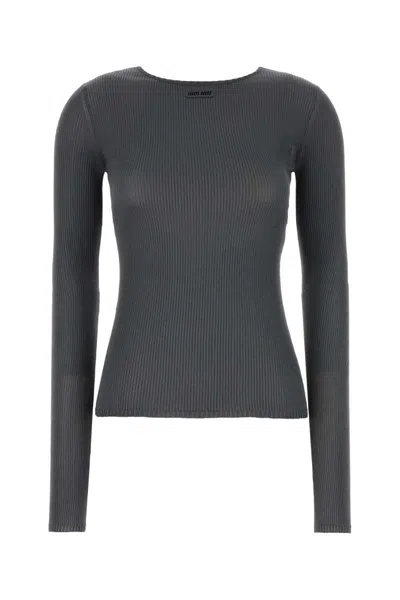 Miu Miu Dark Grey Silk T-shirt In Gray