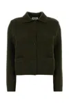 Miu Miu Wool Cardigan With Collared Design And Pockets In Green