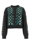 Miu Miu Gemstone-embellished Cable-knit Cardigan In Grey