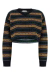 Miu Miu Striped V Neck Wool Knit Sweater In Multi