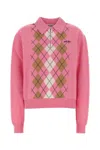 Miu Miu Argyle Pattern Polo With Ribbed Cuffs And Hem In Pink