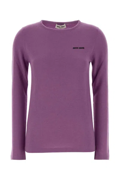 Miu Miu Soft Wool Blend Crew Neck Long Sleeve Sweater In Purple