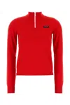 Miu Miu Half-zip Knitted Sweater In Red