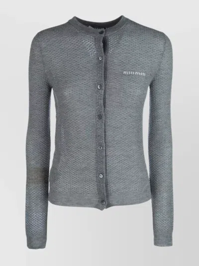 Miu Miu Knitwear Textured Knit Long Sleeves In Gray