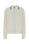 Miu Miu Stretch Cotton Blend Cardigan With Contrast Collar In White