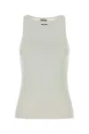 Miu Miu Ribbed Cotton Tank Top With Crew Neckline In White