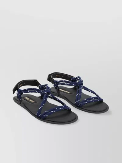 Miu Miu Knotted Straps Thongs Sandals In Black