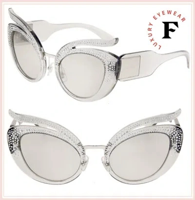 Pre-owned Miu Miu La Folie Sunglasses Mu04ts Transparent Crystal Silver Mirrored Stud 04t