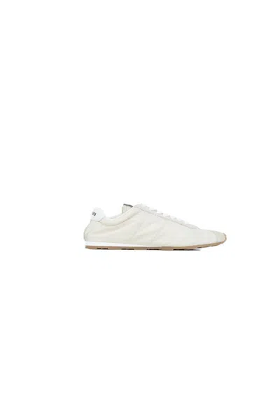 Miu Miu Bleached Nappa Leather Sneakers In White