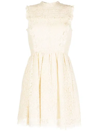 Pre-owned Miu Miu Lace-detailed Sleeveless Dress In Neutrals