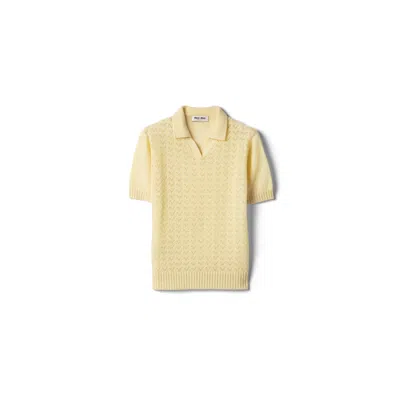 Miu Miu Cashmere Pointelle Knit Short-sleeve Polo Shirt In Multi