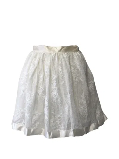 Pre-owned Miu Miu Lace Flared Mini Skirt In White